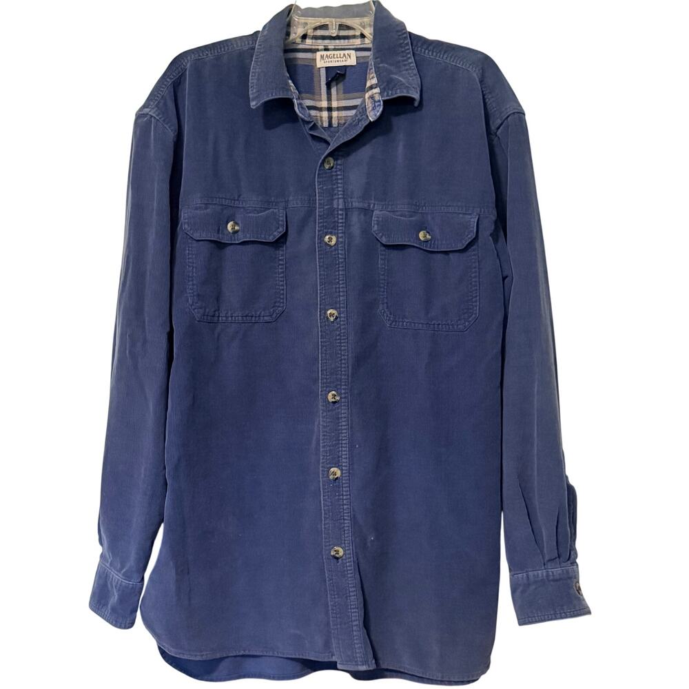 Magellan Mens XL Blue Corduroy Button Up Shirt Heavy Cotton